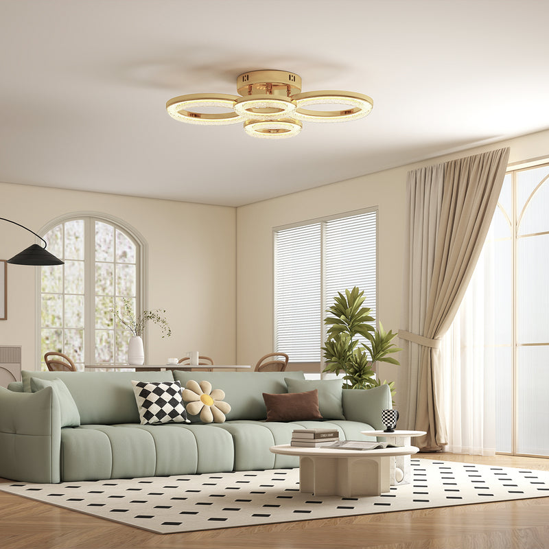 Modern LED Ceiling Light With 4 Rings And Adjustable Colour Temperature For Living Room Gold Tone