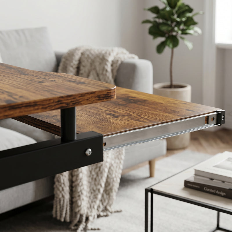 Compact Rolling Desk with Keyboard Tray and Storage Shelf for Small Spaces Rustic Brown
