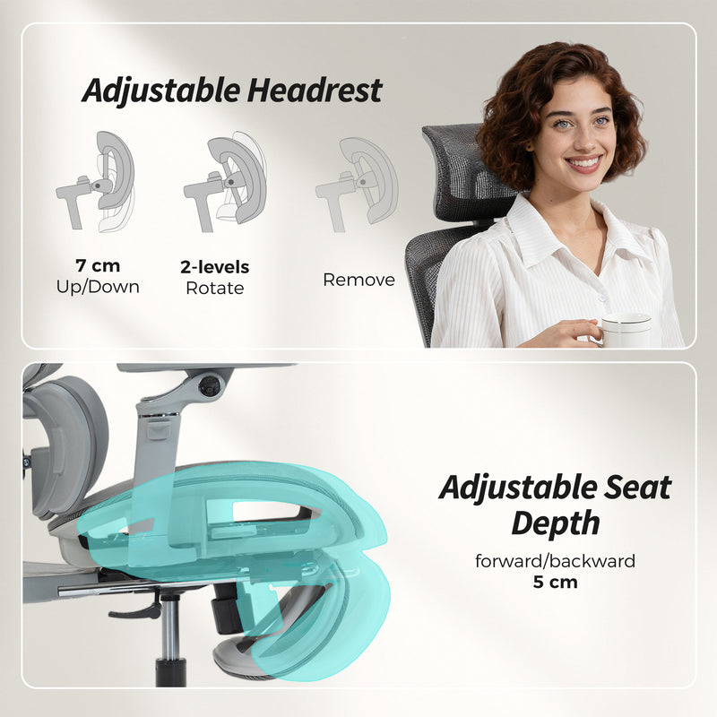 Ergonomic High Back Mesh Office Chair With Lumbar Support For Home Desk Use Grey AOSOM