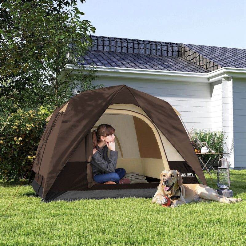 Dome Camping Tent for 3 People Quick Setup Waterproof Shelter with Carry Bag Brown Khaki