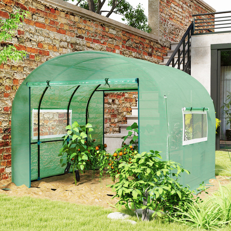 3x3m Walk In Polytunnel Greenhouse Green Weather-Resistant Grow Tent by Outsunny