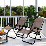 Set of 2 Zero Gravity Reclining Garden Chairs with Head Pillow for Outdoor Relaxing, Beige