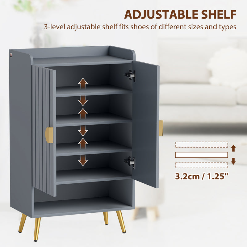 Light Grey Shoe Cabinet with Adjustable Shelves Holds 15 Pairs Ideal for Hallway Storage