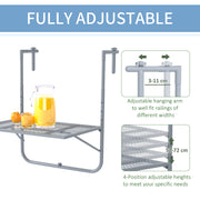 Grey Folding Metal Balcony Hanging Table Adjustable Wall Mount Desk for Garden and Patio by Outsunny