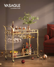 Bar cart with wine holders and glass holders in use