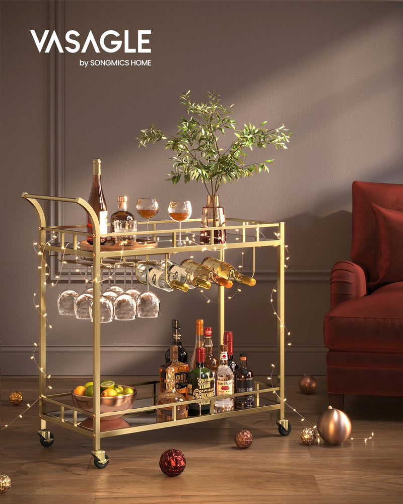 Bar cart with wine holders and glass holders in use