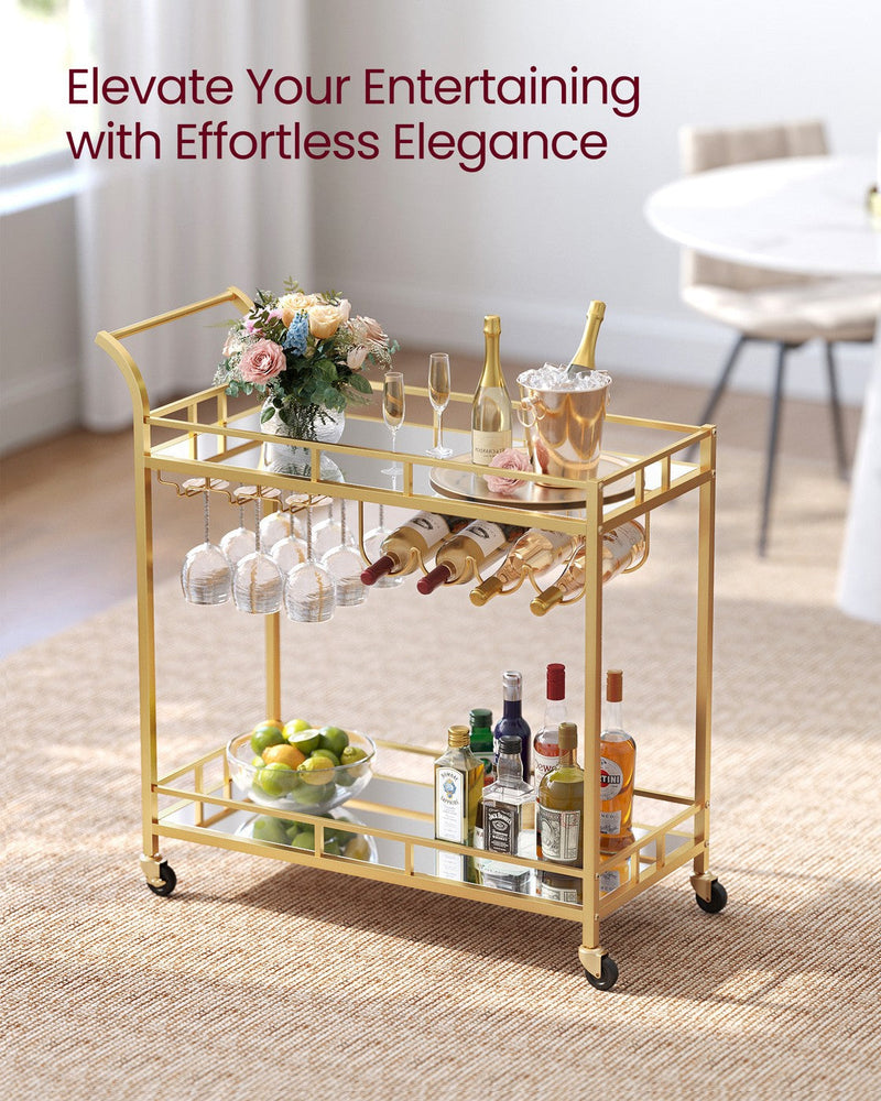 Close-up of mirrored shelf and gold frame detail