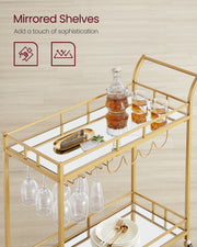 Bar cart lockable wheels detail