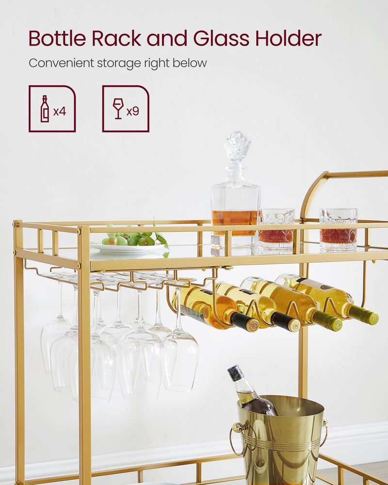 Bar cart styled in a dining room setting