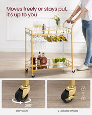 Bar cart holding bottles and glassware