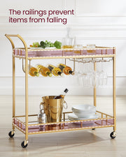 Bar cart styled in a home bar area