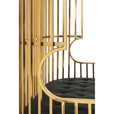 Close-up detail of the sofa's stainless steel frame joinery