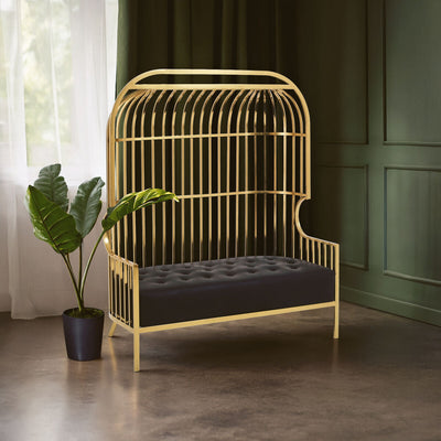 Gold dome cage 2 seater sofa styled in a living room setting