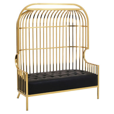 Gold dome cage 2 seater sofa on a plain studio background