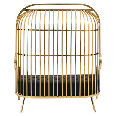 Angled view of the gold dome cage 2 seater sofa, plain background