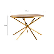 Dimensions diagram of the gold fir wood round dining table, 120cm diameter by 77cm height