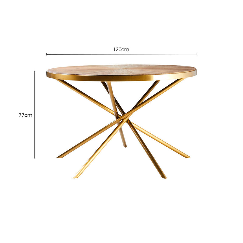 Dimensions diagram of the gold fir wood round dining table, 120cm diameter by 77cm height