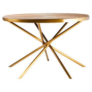 Gold fir wood round dining table on a plain background