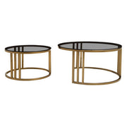 Gold round nesting coffee tables, set of 2, studio shot