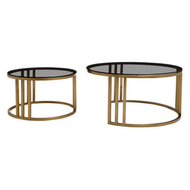 Gold round nesting coffee tables, set of 2, studio shot