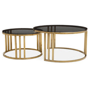 Gold round nesting coffee tables separated, studio product shot
