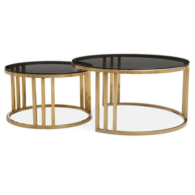 Gold round nesting coffee tables separated, studio product shot
