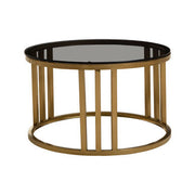 Gold round nesting coffee tables, set of 2, studio side angle
