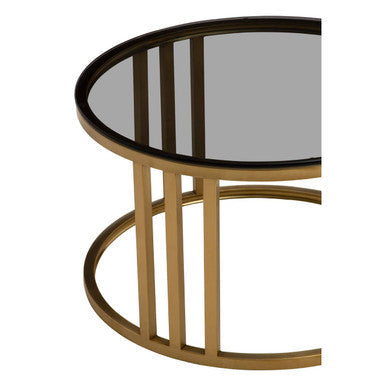 Close-up of brushed gold stainless steel table frame