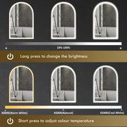 Brightness and colour temperature settings shown on six arched mirror views