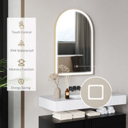 Mirror with a close-up of the touch control and icons for IP44, memory function and energy saving