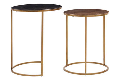 Angled studio view of the larger 59cm tall gold and zinc side table