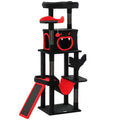 Black and red 152 cm Gothic cat tree with coffin platform, hammock and bat-shaped platform, studio shot