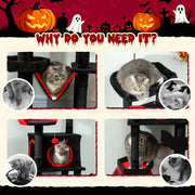 Grid of four cats resting in the hammock and on platforms of the Gothic cat tree