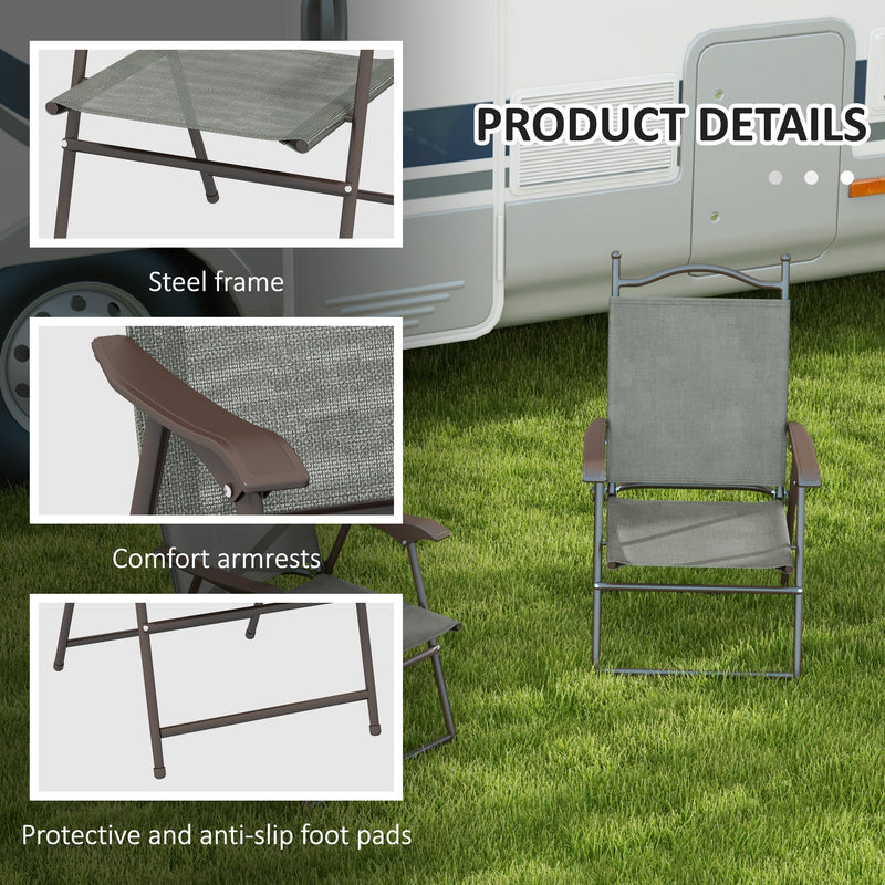 Set of 2 Folding Garden Chairs with Breathable Mesh Seats for Outdoor Use Dark Grey AOSOM