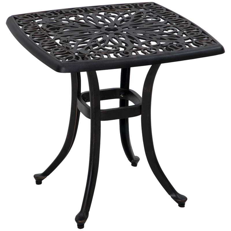 Cast Aluminium Square Bistro Table with Umbrella Hole for Garden and Balcony Bronze by Outsunny
