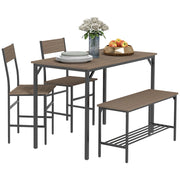 Four Piece Dining Set with Table Chairs and Bench Ideal for Family Meals, Grey