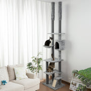 Floor to Ceiling Cat Tree with Ramp Scratching Posts and House for Large Cats 225-255cm by PawHut