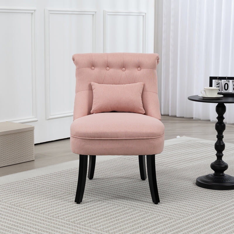 Pink Upholstered Accent Dining Chair With Pillow and Solid Wood Legs by HOMCOM