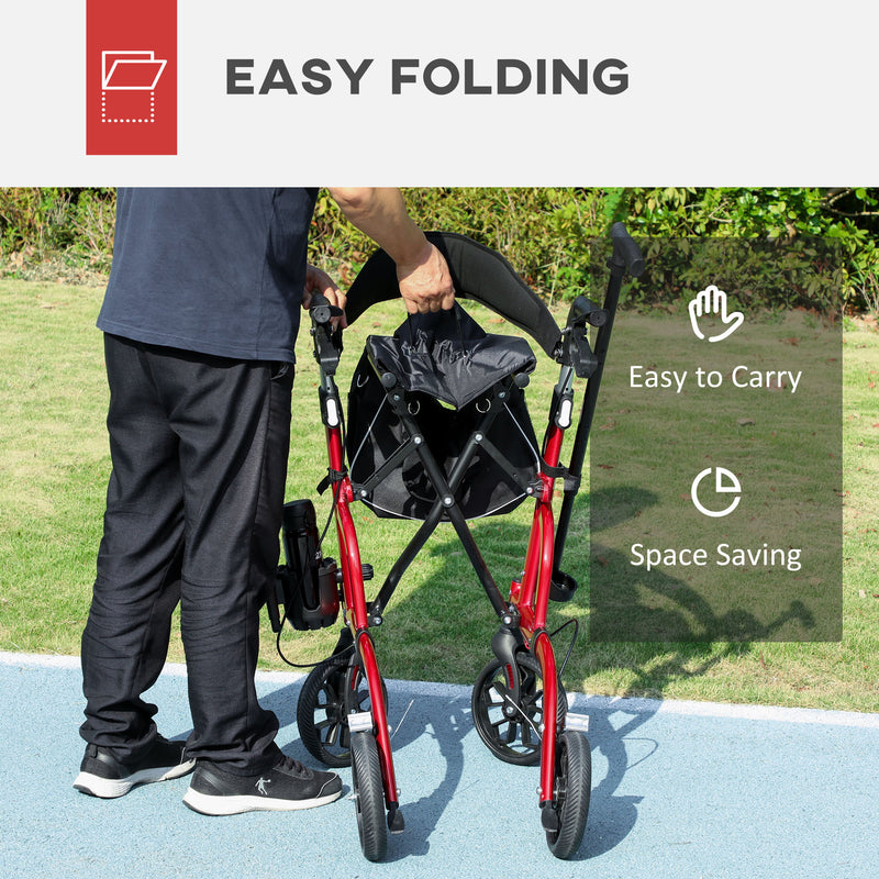 Rollator Walker with Padded Seat and Storage for Resting on Walks and Shopping Red
