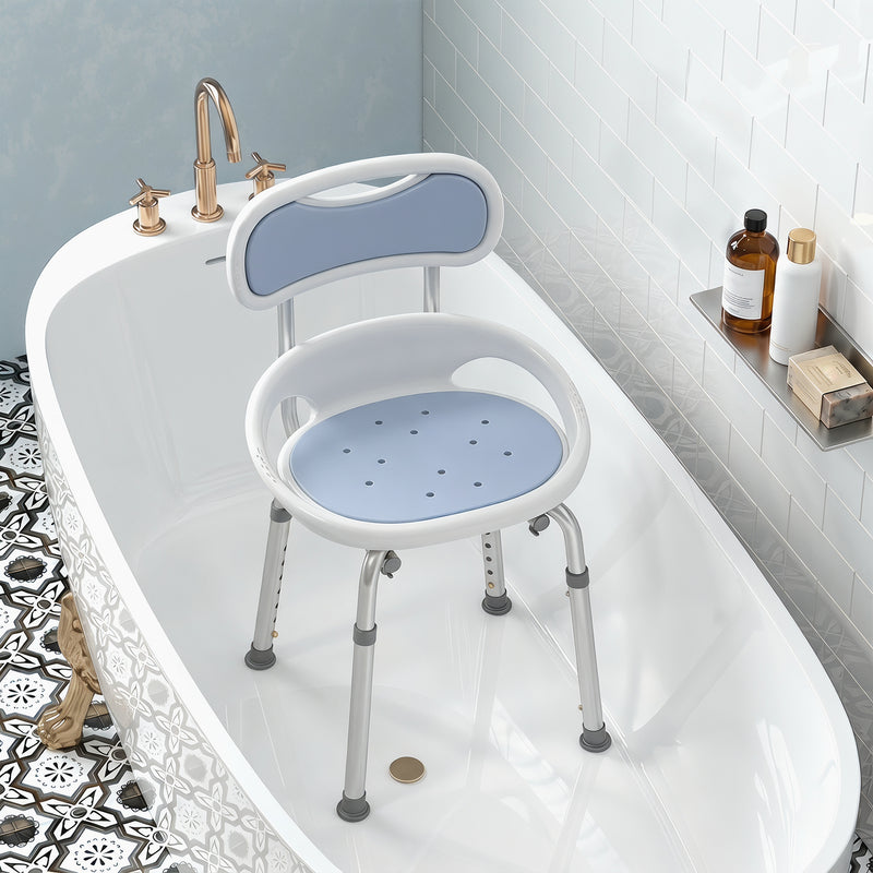 Shower Stool with Height Adjustment and Non Slip Feet for Safe Bathing White Blue