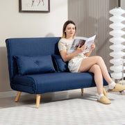 Two Seater Linen Look Sofa Bed Converts to Guest Sleeper for Small Spaces Dark Blue