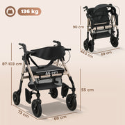4 Wheel Rollator Walker with Seat and Storage for Elderly or Disabled Support Black AOSOM