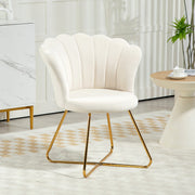 Cream Velvet Lotus Petal Accent Chair with Gold Legs Plush Upholstery and Stylish Design