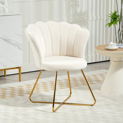 Cream Velvet Lotus Petal Accent Chair with Gold Legs Plush Upholstery and Stylish Design