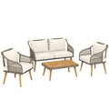 Rattan Garden Furniture Set for Relaxing Outdoor Seating with Cushions and Coffee Table Cream Outsunny
