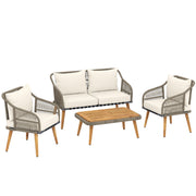 Rattan Garden Furniture Set for Relaxing Outdoor Seating with Cushions and Coffee Table Cream Outsunny