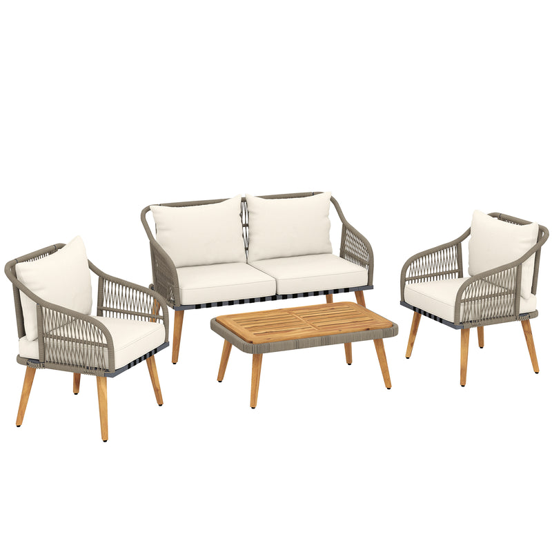 Rattan Garden Furniture Set for Relaxing Outdoor Seating with Cushions and Coffee Table Cream Outsunny