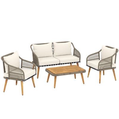 Rattan Garden Furniture Set for Relaxing Outdoor Seating with Cushions and Coffee Table Cream Outsunny