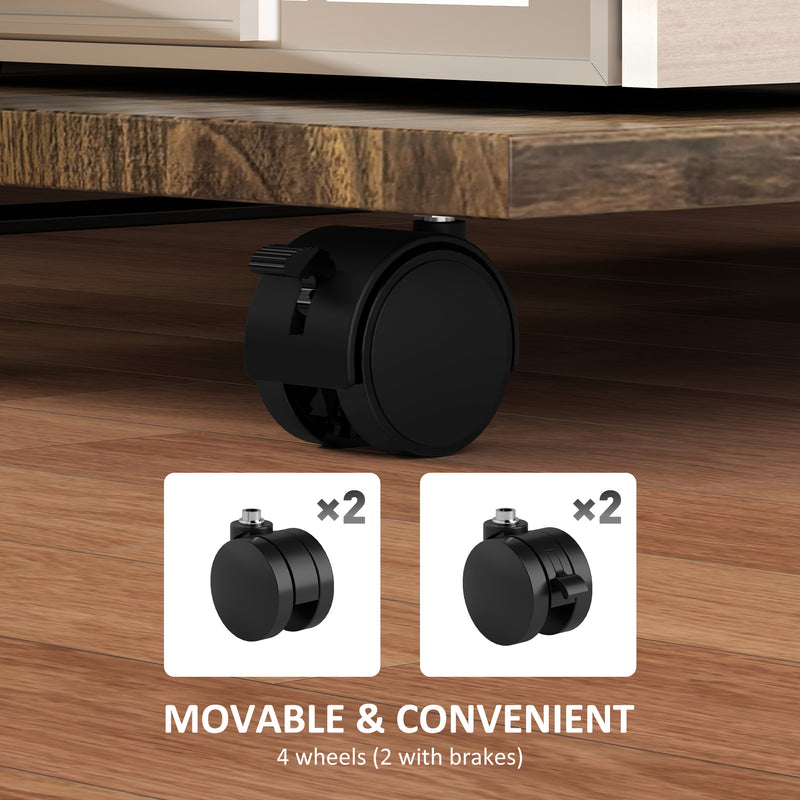 Industrial 2 Tier Mobile C Shaped Side Table with Wheels and Storage Shelf