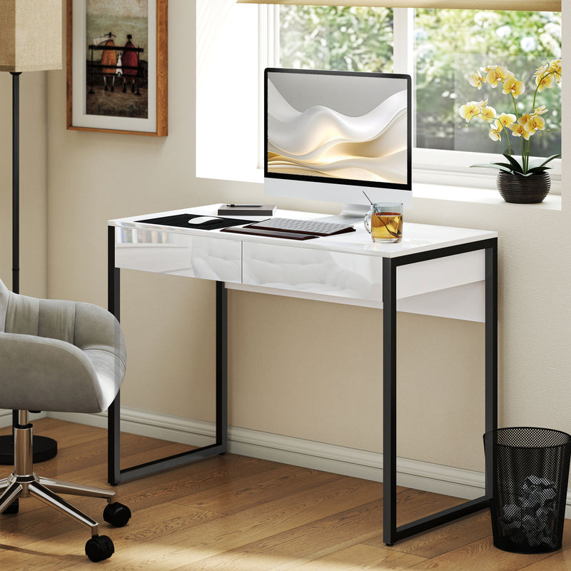Compact Desk with Drawers for Small Home Office or Study White